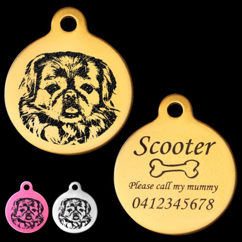 Pekingese Engraved 31mm Large Round Pet Dog ID Tag